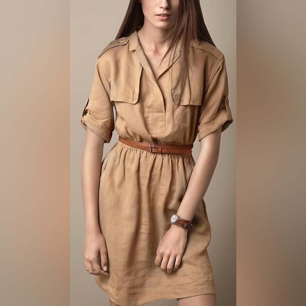 Burberry Brit Women’s Ramie Elastic Waist Detailed Shirt Dress in Beige US: 2